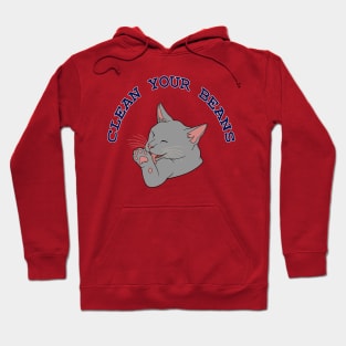 Clean Your Beans Gray Cat Pun Hoodie